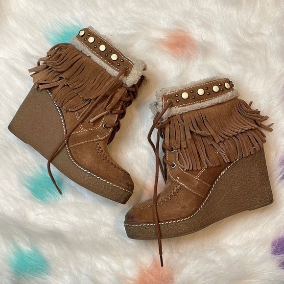 SAM EDELMAN KEMPER FRINGE SUEDE LEATHER ANKLE BOOTIES BOOTS WOMENS 6 - Picture 1 of 8